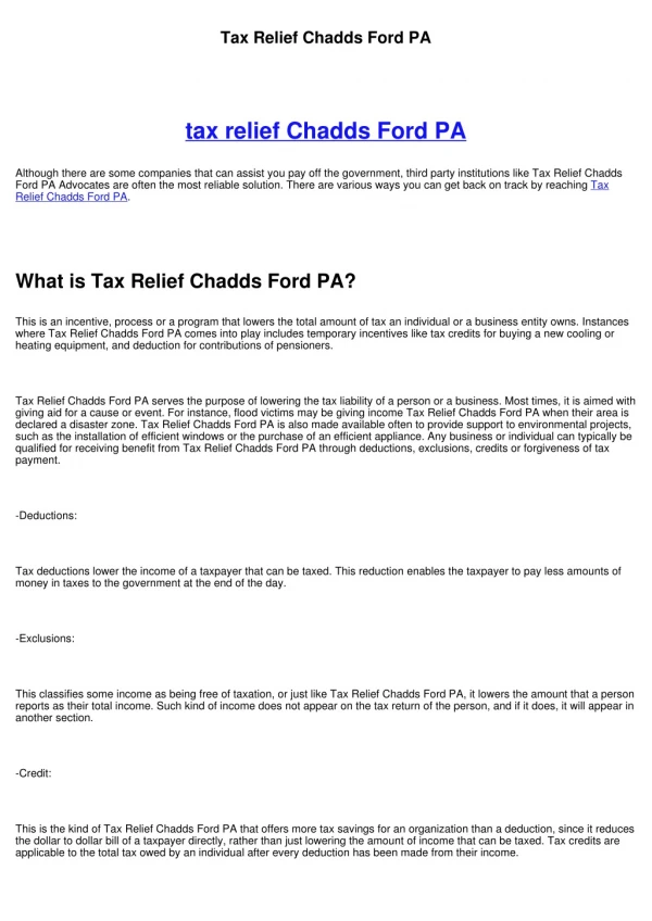 Tax Relief Chadds Ford PA