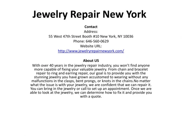 Jewelry Repair New York
