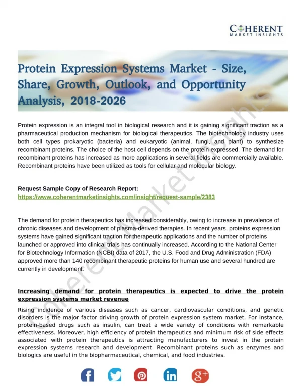 Drivers is Responsible to for Increasing Protein Expression Systems Market Share, Forecast 2026