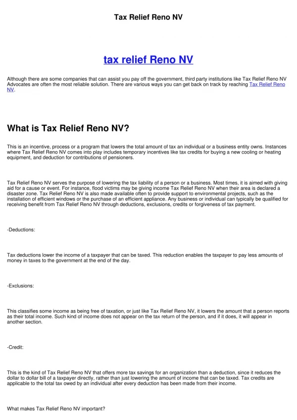 Tax Relief Reno NV