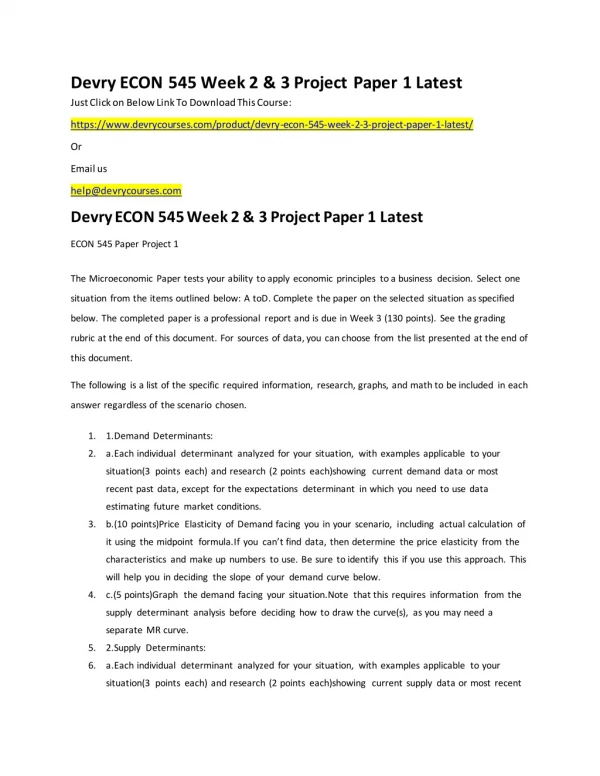 devry econ 545 week 2 3 project paper 1 latest
