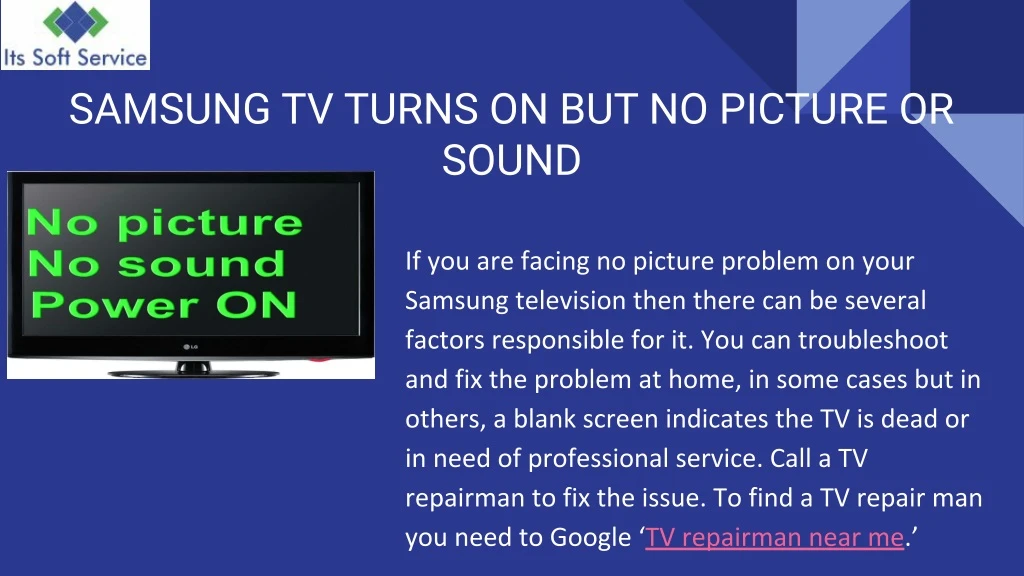 samsung tv turns on but no picture or sound