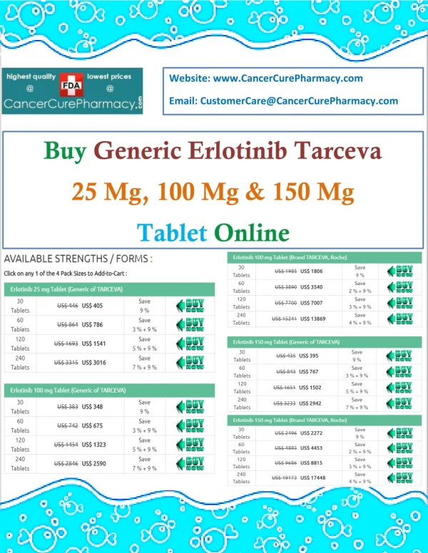 Buy Generic Erlotinib Tarceva 25 Mg, 100 Mg and 150 Mg Tablet Online