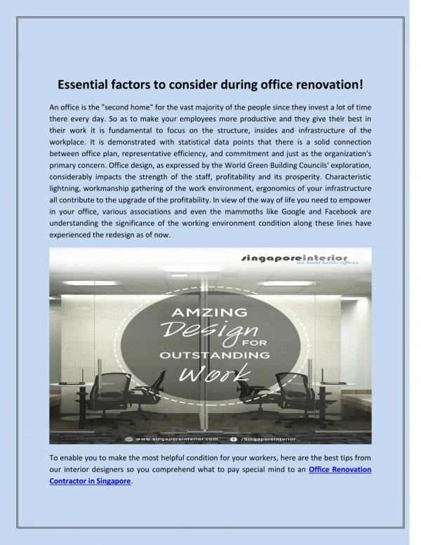 Essential factors to consider during office renovation!