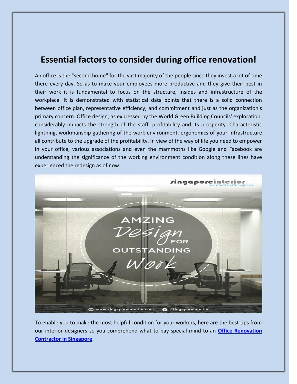 essential factors to consider during office