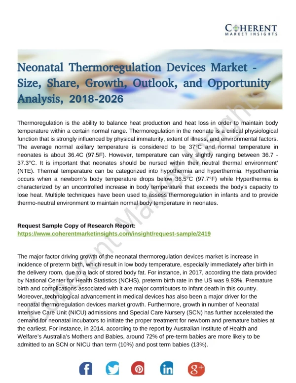 Neonatal Thermoregulation Devices Market Analysis On Prime Factors Ensuring Rapid Growth
