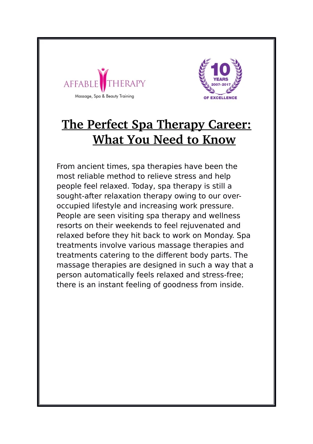 the perfect spa therapy career what you need