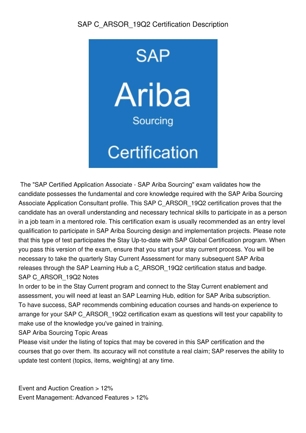 sap c arsor 19q2 certification description