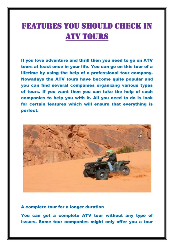 Features you should Check in ATV Tours
