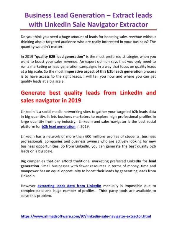 Extract leads with LinkedIn Sale Navigator Extractor