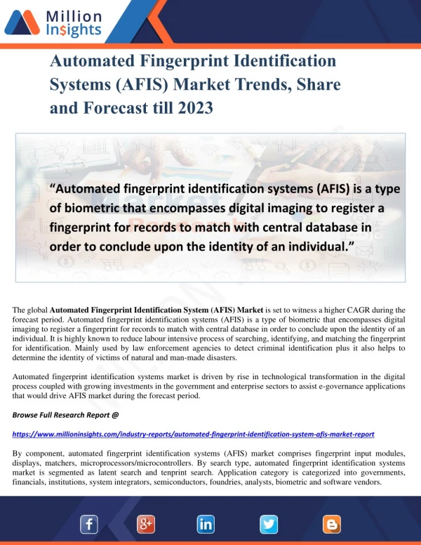 Automated Fingerprint Identification Systems (AFIS) Market Trends, Share and Forecast till 2023