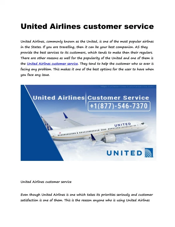 1877-546-7370 United Airlines Customer Service