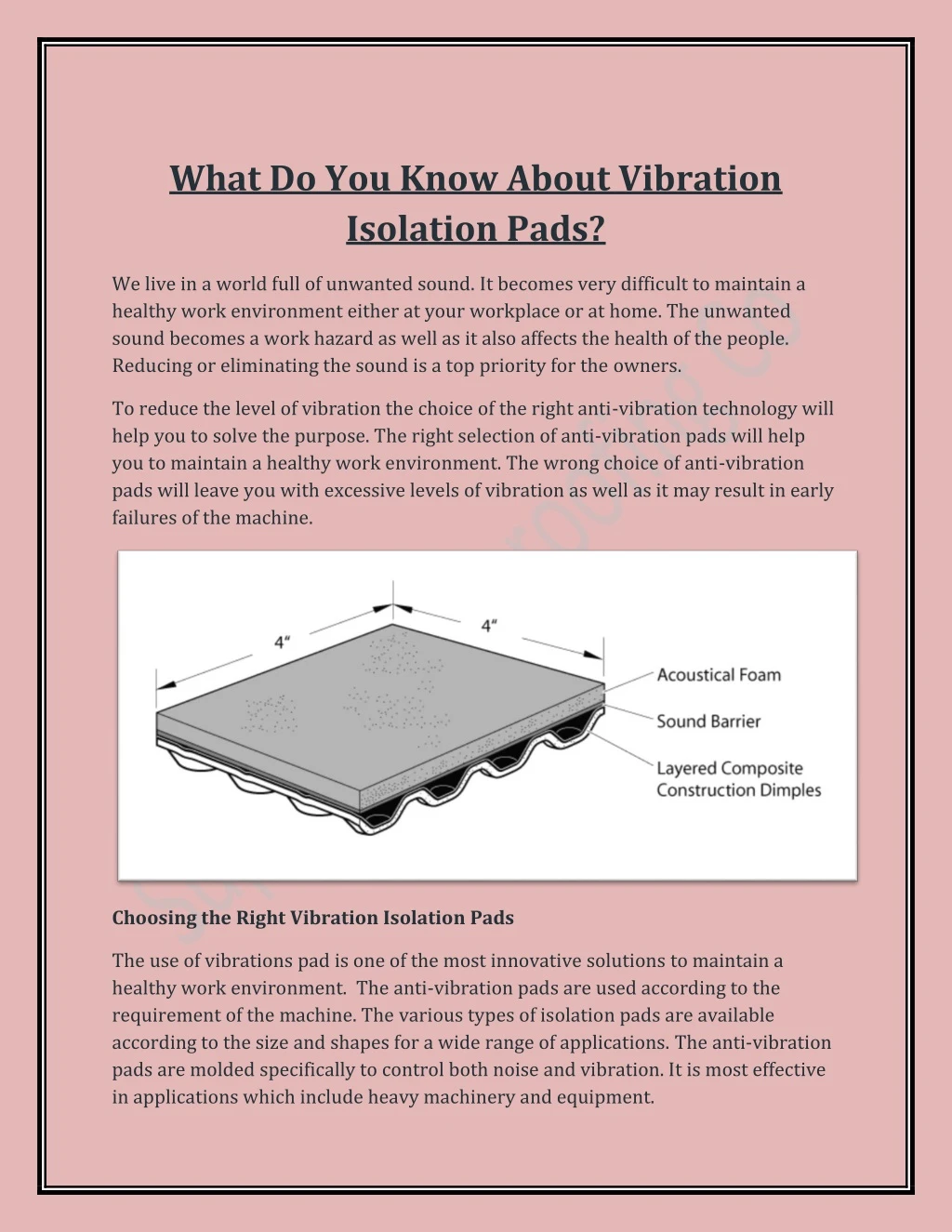 what do you know about vibration isolation pads