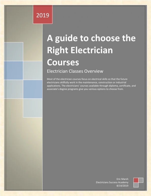A guide to choose the Right Electrician Courses