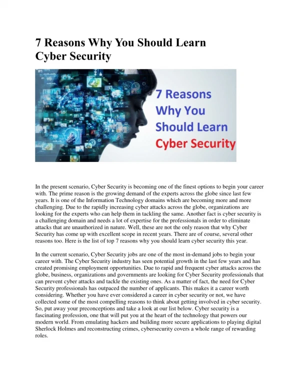 7 Reasons Why You Should Learn Cyber Security