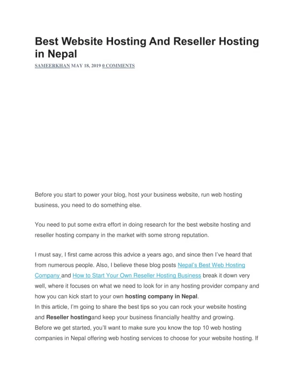best webhosting and reseller in nepal