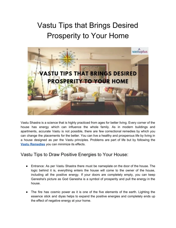 Vastu Tips that Brings Desired Prosperity to Your Home