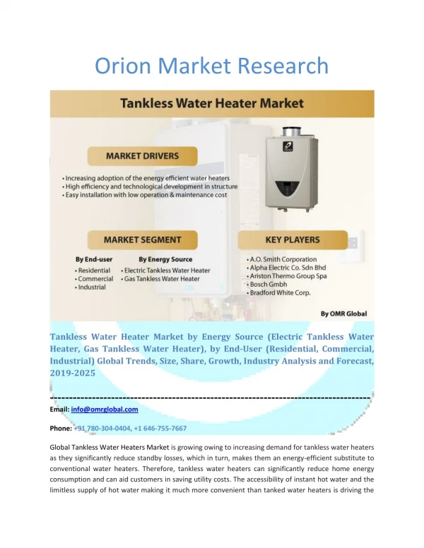 Tankless Water Heater Market: Industry Growth, Market Size, Share and Forecast 2019-2025