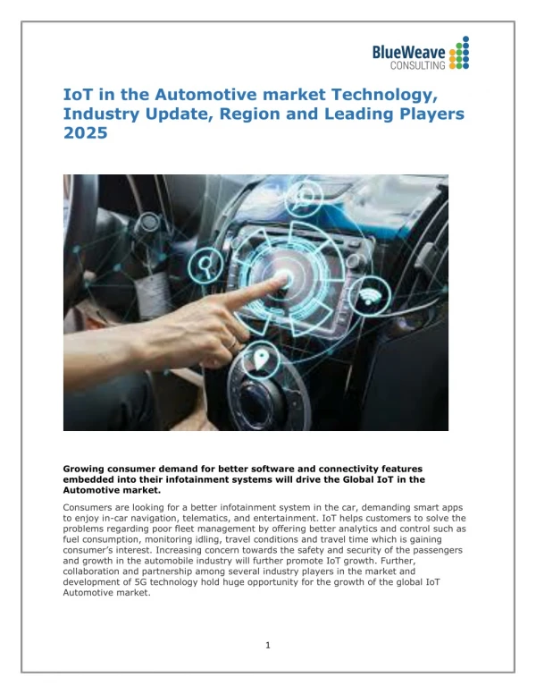 IoT in the Automotive market Technology, Industry Update, Region and Leading Players 2025