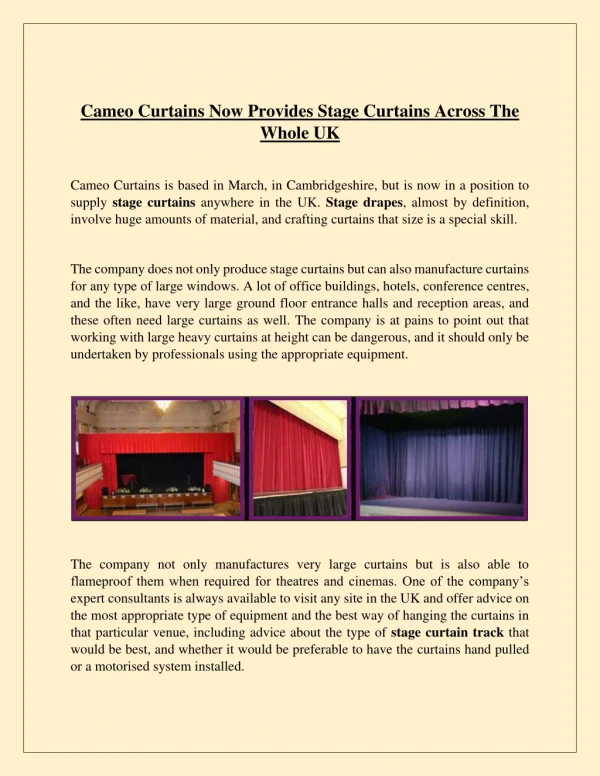 Cameo Curtains Now Provides Stage Curtains Across The Whole UK
