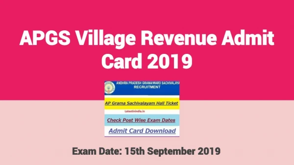 AP Village Revenue Officer Admit Card 2019