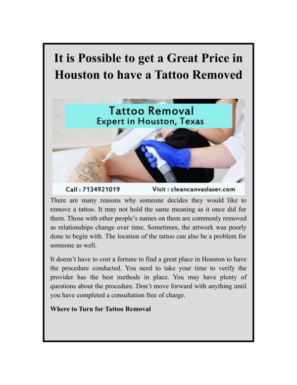 It is Possible to get a Great Price in Houston to have a Tattoo Removed