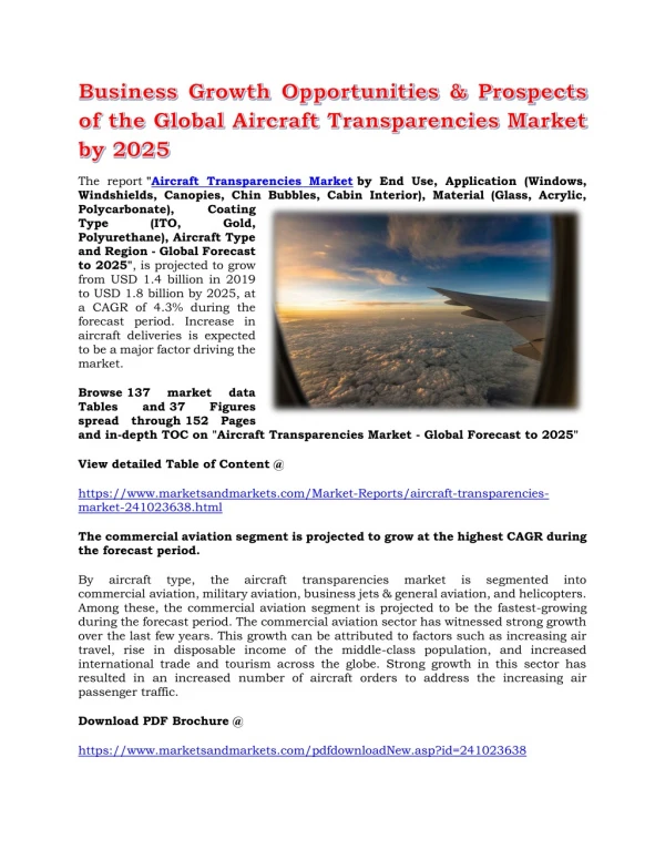 Business Growth Opportunities & Prospects of the Global Aircraft Transparencies Market by 2025