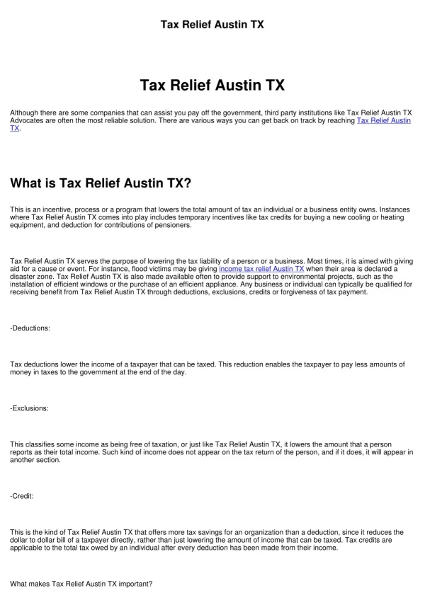 Tax Relief Austin TX