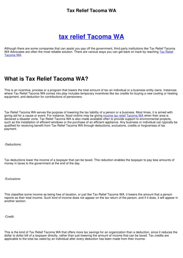 Tax Relief Tacoma WA