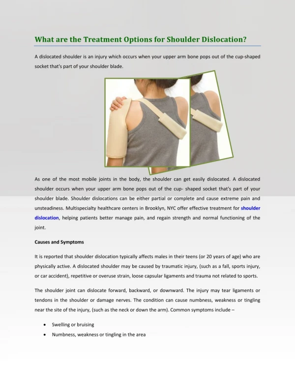 What are the Treatment Options for Shoulder Dislocation?