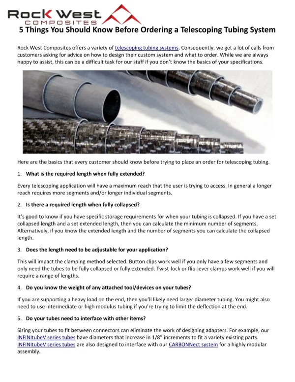 5 Things You Should Know Before Ordering a Telescoping Tubing System