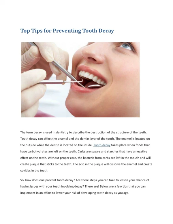 Top Tips for Preventing Tooth Decay The