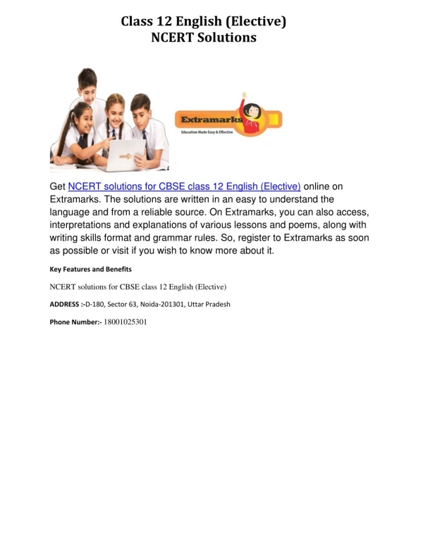 Class 12 English (Elective) NCERT Solutions