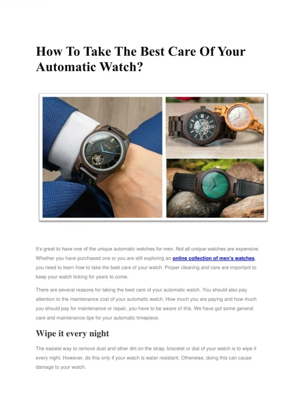 How To Take The Best Care Of Your Automatic Watch?