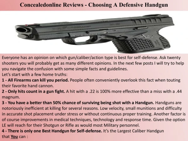 Concealedonline Reviews - Choosing A Defensive Handgun