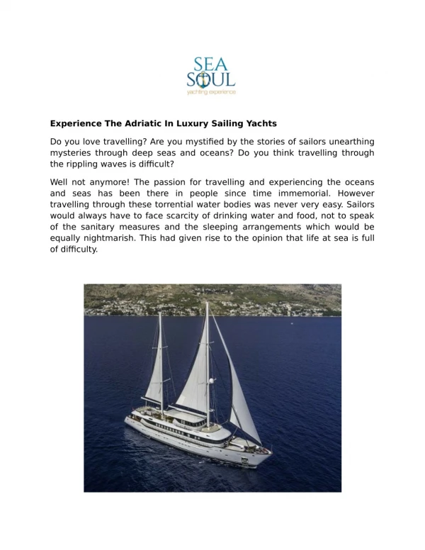 Experience The Adriatic In Luxury Sailing Yachts