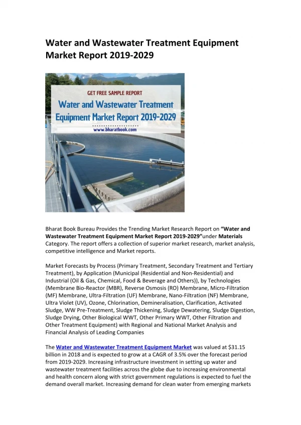 Water and Wastewater Treatment Equipment Market Report 2019-2029