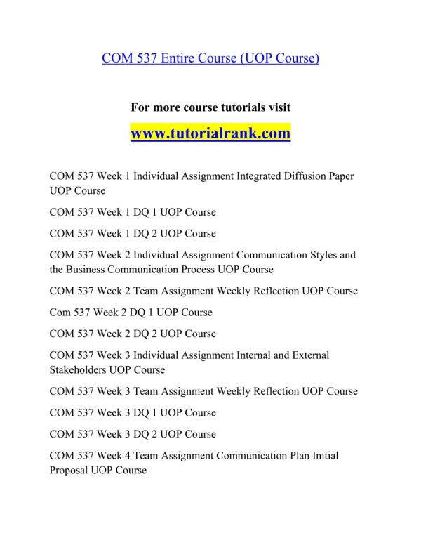 COM 537 Effective Communication - tutorialrank.com