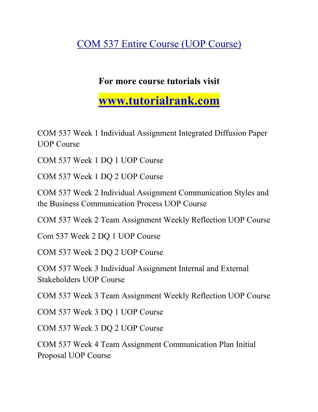 com 537 entire course uop course