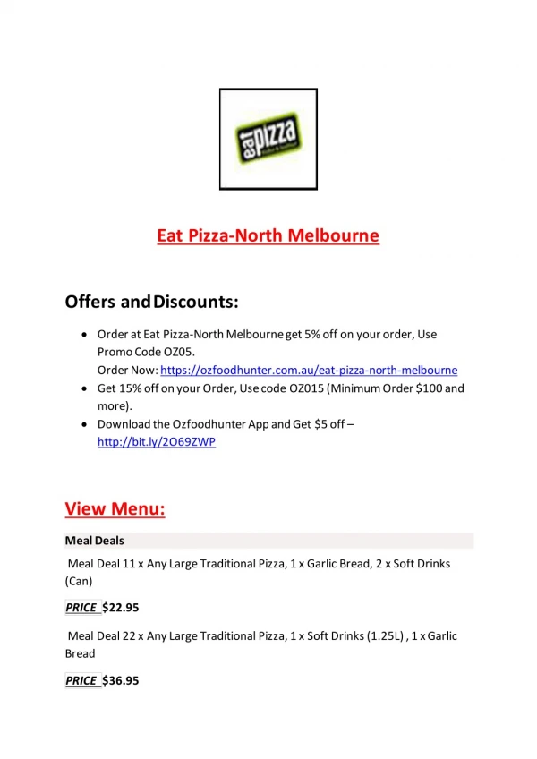 15% Off - Eat Pizza-North Melbourne-North Melbourne - Order Food Online