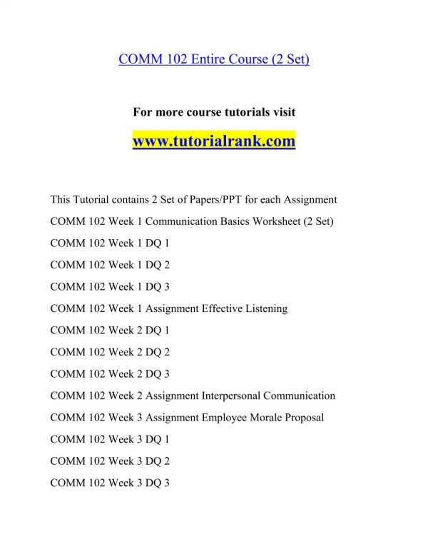 COMM 102 Effective Communication - tutorialrank.com
