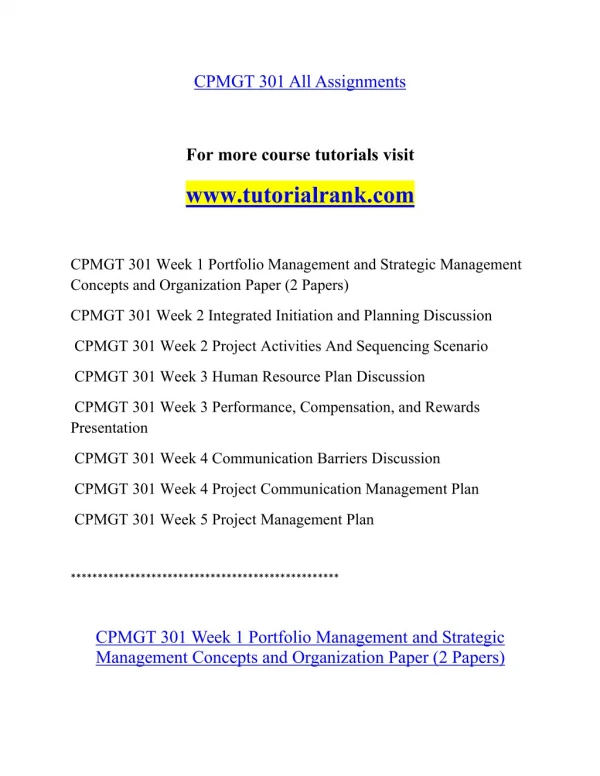 CPMGT 301 Effective Communication - tutorialrank.com