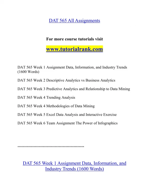 DAT 565 Effective Communication - tutorialrank.com