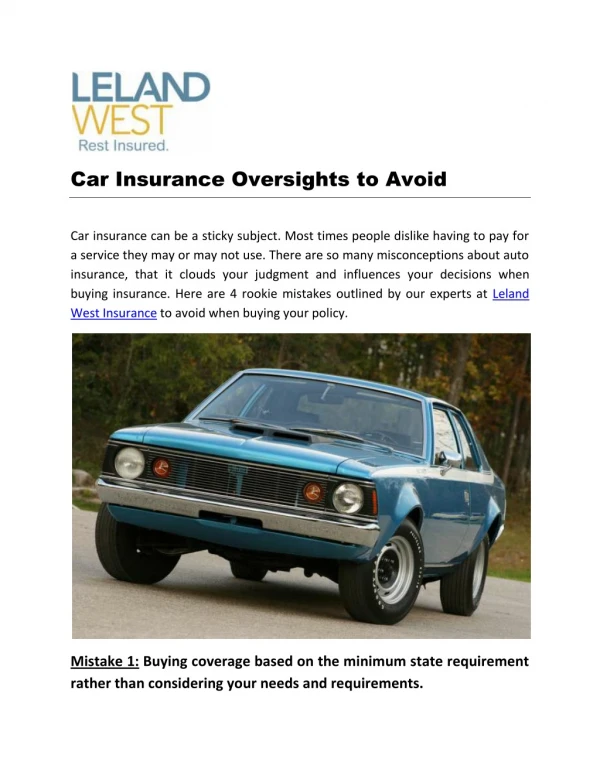 Car Insurance Oversights to Avoid