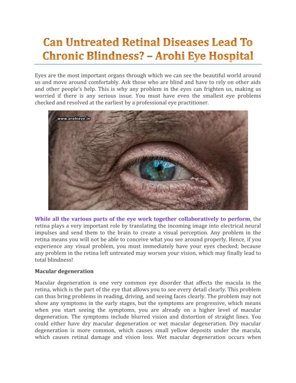 Can Untreated Retinal Diseases Lead To Chronic Blindness? - Arohi Eye Hospital