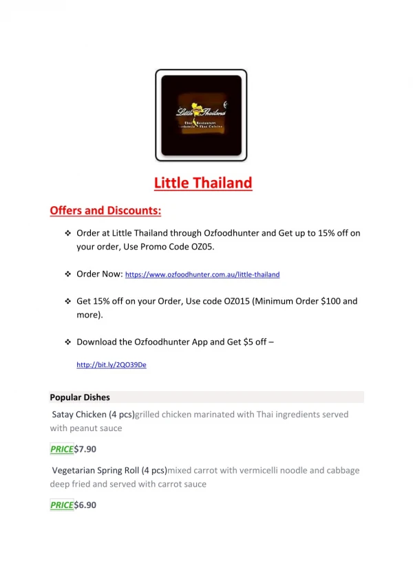 25% Off -Little Thailand-Croydon Park - Order Food Online
