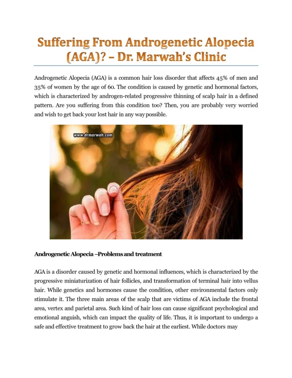 Suffering From Androgenetic Alopecia (AGA)? — Dr. Marwah’s Clinic