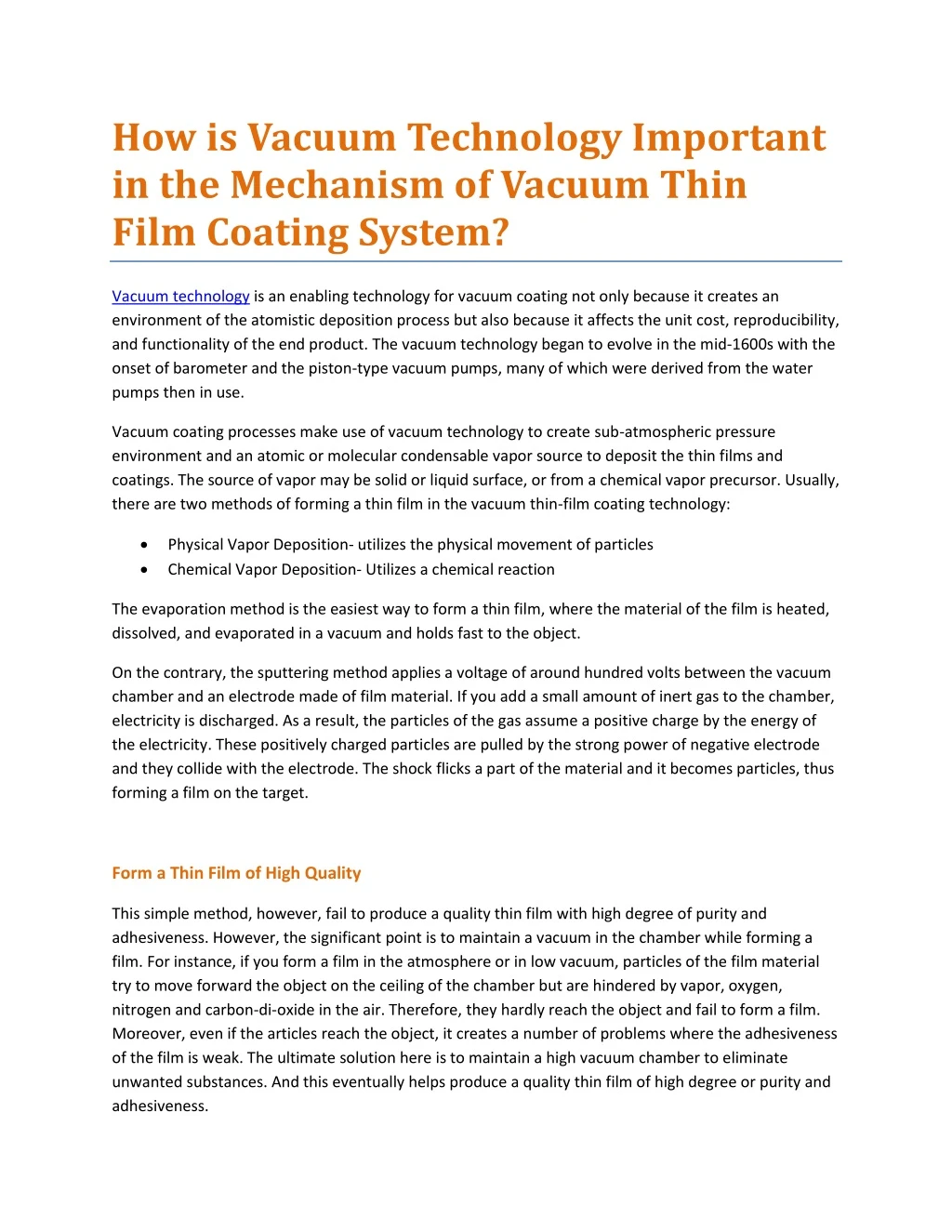 how is vacuum technology important