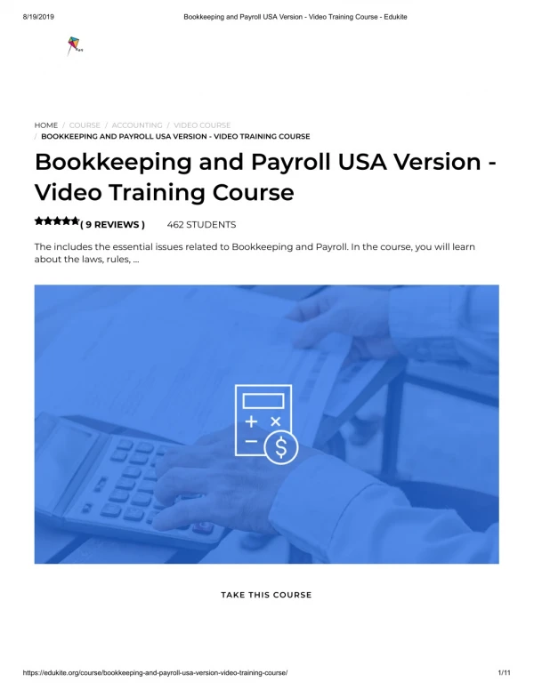 Bookkeeping and Payroll USA Version - Video Training Course - Edukite