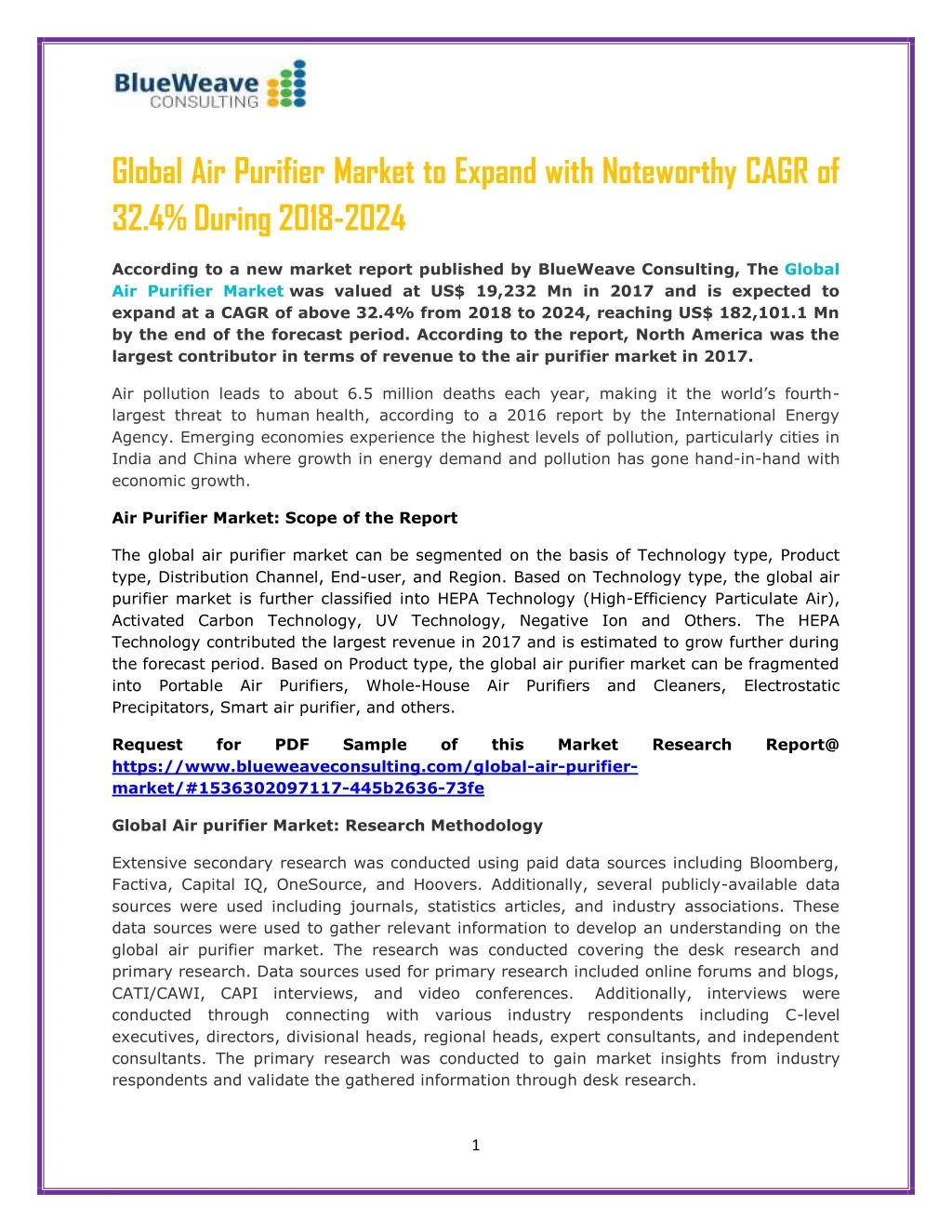 global air purifier market to expand with